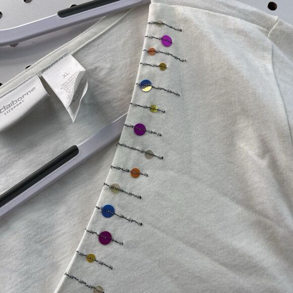 Liz Claiborne Lizsport White Sequin Collar Long Sleeve Shirt Sz XL - Picture 4 of 4